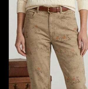 Vintage Lauren Ralph Lauren Equestrian Print Pants  Horse Print Twill Tan Sz 12